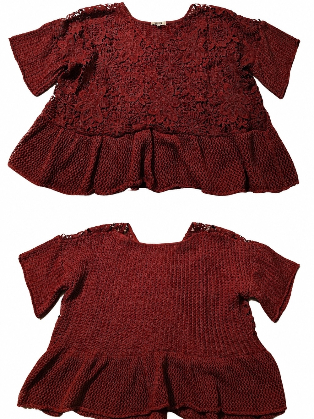 gimmicks by BKE Burgundy Crochet Peplum Sweater